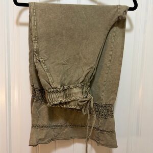 Easel Olive Green Joggers with Lace Detail